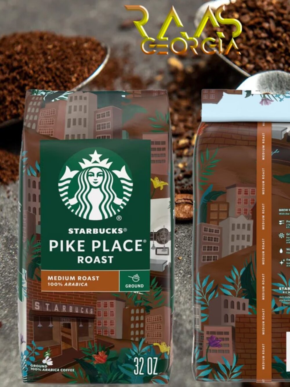 2 Pack Starbucks Pike Place Medium Roast Ground Coffee, 32 oz each